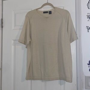 STRUCTURE light tan striped cotton V-Neck Sweater